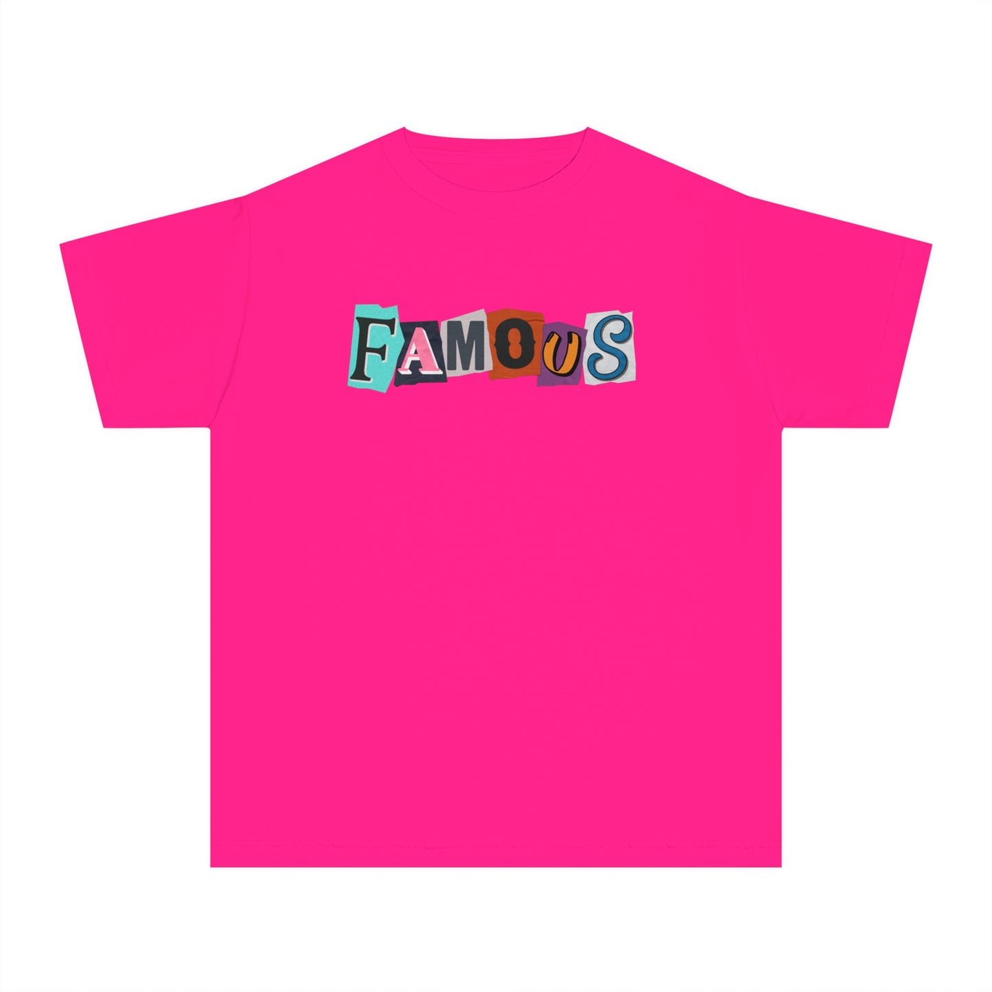 Youth Famous Ransom Note Style T-Shirt – Colorful Comfort Tee for Trendy Kids