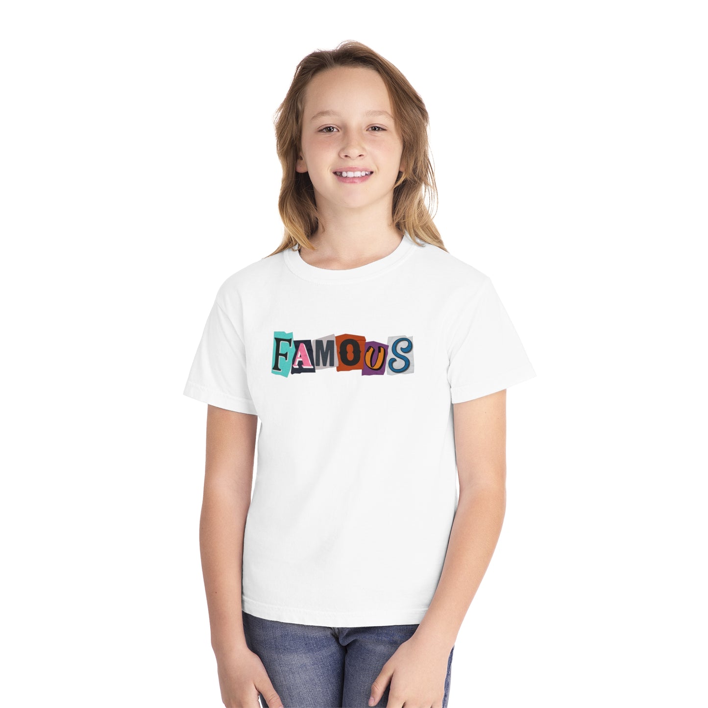 Youth Famous Ransom Note Style T-Shirt – Colorful Comfort Tee for Trendy Kids