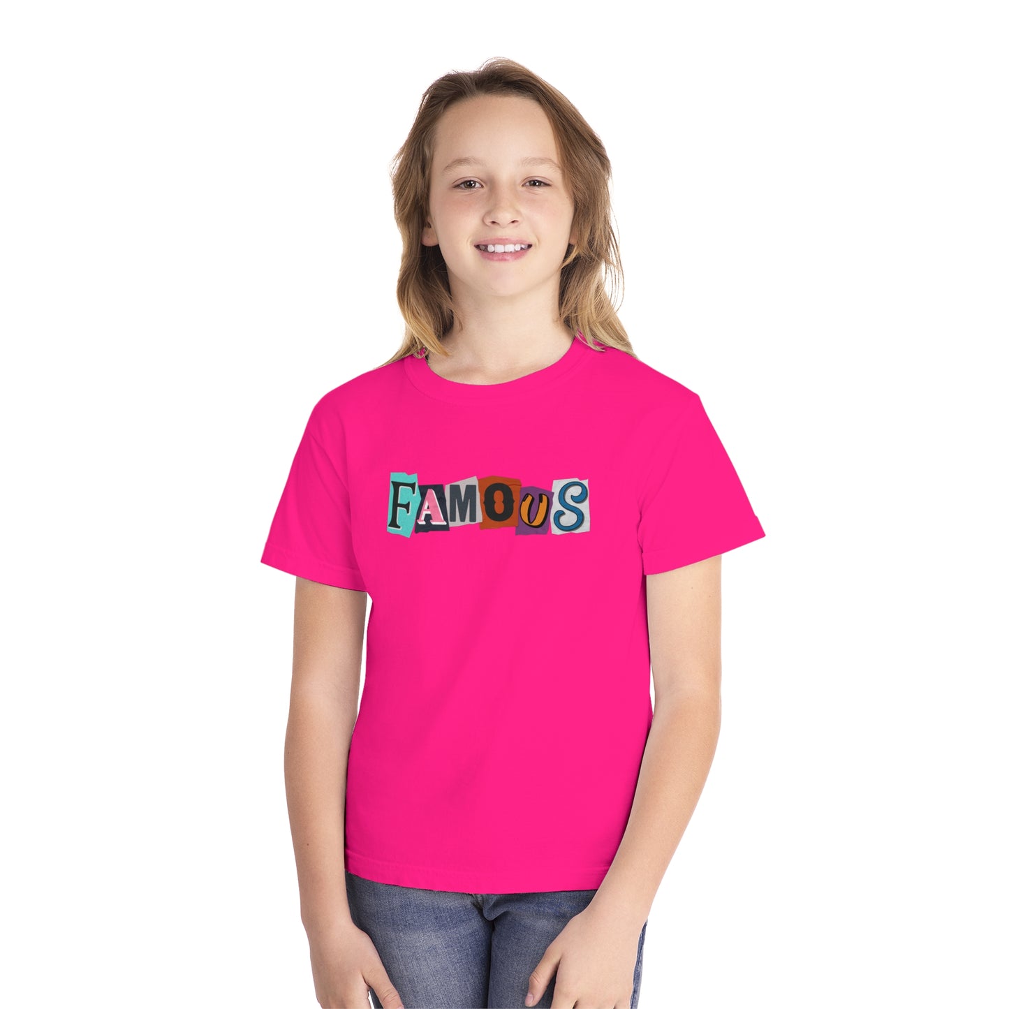 Youth Famous Ransom Note Style T-Shirt – Colorful Comfort Tee for Trendy Kids