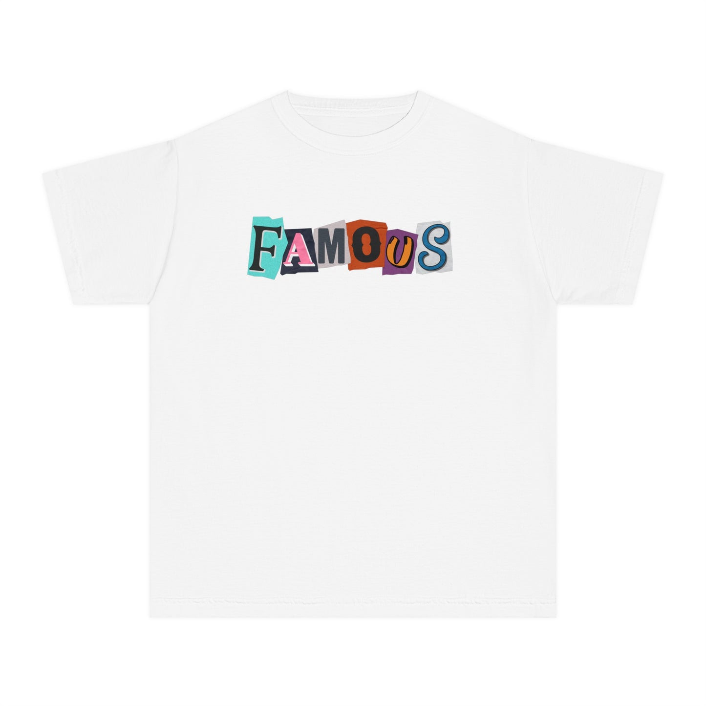 Youth Famous Ransom Note Style T-Shirt – Colorful Comfort Tee for Trendy Kids