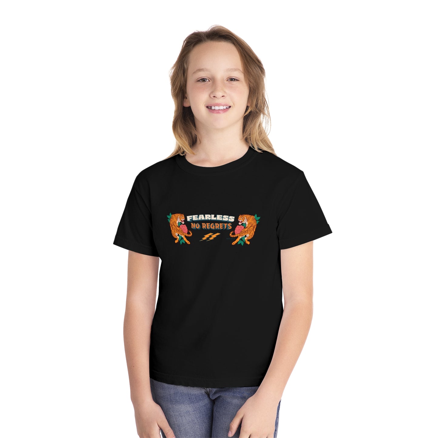 Youth Vintage Tiger 'Fearless No Regrets' Comfort T-Shirt – Bold Inspirational Tee