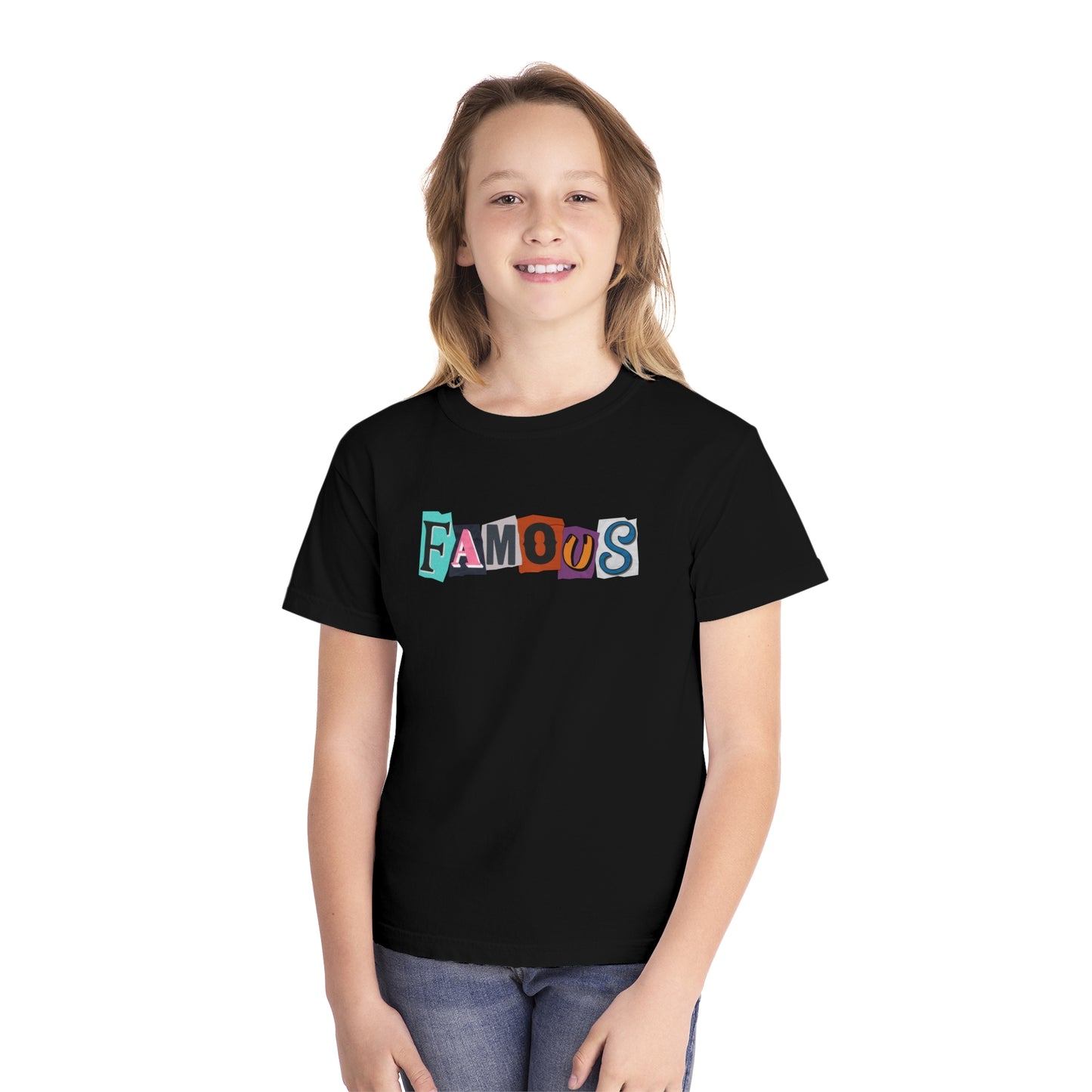 Youth Famous Ransom Note Style T-Shirt – Colorful Comfort Tee for Trendy Kids