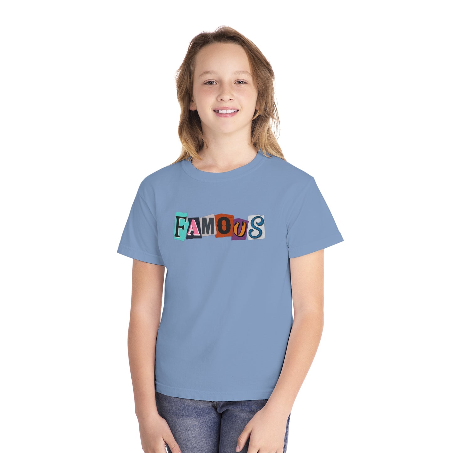 Youth Famous Ransom Note Style T-Shirt – Colorful Comfort Tee for Trendy Kids